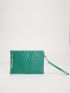 Chevron Detail Tassel Decor Square Bag With Wristlet
