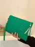 Chevron Detail Tassel Decor Square Bag With Wristlet