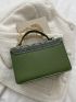 Studded Decor Snap Button Square Bag