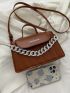 Letter Graphic Chain Decor Flap Square Bag