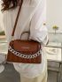 Letter Graphic Chain Decor Flap Square Bag