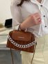 Letter Graphic Chain Decor Flap Square Bag