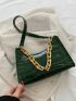 Crocodile Embossed Chain Baguette Bag