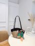Letter Graphic Color Block Twilly Scarf Decor Straw Bag