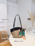 Letter Graphic Color Block Twilly Scarf Decor Straw Bag