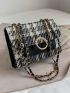 Mini Plaid Pattern Faux Pearl Decor Flap Chain Square Bag