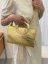 Metallic Crocodile Embossed Double Handle Square Bag
