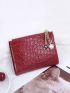 Crocodile Embossed Flower & Faux Pearl Decor Card Holder