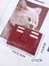 Crocodile Embossed Flower & Faux Pearl Decor Card Holder