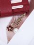 Crocodile Embossed Flower & Faux Pearl Decor Card Holder