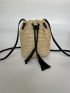 Tassel Decor Drawstring Design Straw Bag