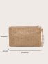 Weave Detail Square Bag With Faux Pearl Beaded Wristlet