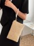 Weave Detail Square Bag With Faux Pearl Beaded Wristlet