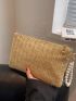 Weave Detail Square Bag With Faux Pearl Beaded Wristlet
