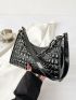 Crocodile Embossed Chain Decor Artificial Patent Leather Baguette Bag