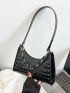 Crocodile Embossed Chain Decor Artificial Patent Leather Baguette Bag