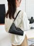 Crocodile Embossed Chain Decor Artificial Patent Leather Baguette Bag