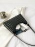 Crocodile Embossed Chain Decor Artificial Patent Leather Baguette Bag
