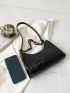Crocodile Embossed Chain Decor Artificial Patent Leather Baguette Bag