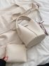 Letter Detail Textured Bucket Bag