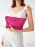 Fringe Decor Flap Straw Clutch Bag