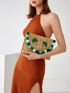 Pom Pom & Sequin Decor Coconut Tree Pattern Straw Bag