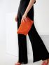 Fringe Trim Flap Straw Bag