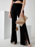 Tassel Decor Weave Detail Flap Square Bag
