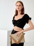 Tassel Decor Weave Detail Flap Square Bag