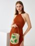 Mini Graphic Straw Bucket Bag