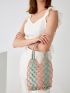 Colorblock Crochet Detail Straw Bag