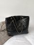 Quilted Detail Chain Shoulder Tote Bag