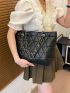 Quilted Detail Chain Shoulder Tote Bag