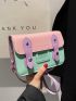 Mini Color Block Button Decor Flap Square Bag