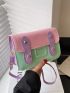 Mini Color Block Button Decor Flap Square Bag