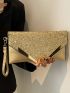 Glitter Decor Flap Square Bag With Wristlet