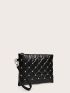 Studded Decor Quilted Clutch Bag
