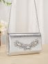 Mini Metallic Rhinestone Decor Flap Evening Bag