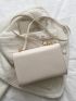 Geometric Embossed Square Bag Chain Decor Flap White PU