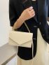 Geometric Embossed Square Bag Chain Decor Flap White PU