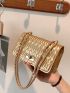 Mini Metallic Artificial Patent Leather Twist Lock Quilted Flap Chain Square Bag