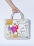 PREMIUM ABSTRACT PRINT CONTRAST BINDING TOP HANDLE BAG