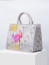 PREMIUM ABSTRACT PRINT CONTRAST BINDING TOP HANDLE BAG