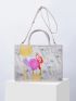 PREMIUM ABSTRACT PRINT CONTRAST BINDING TOP HANDLE BAG