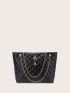 Faux Pearl Charm Quilted Chain Tote Bag