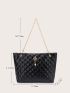 Faux Pearl Charm Quilted Chain Tote Bag