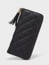 Argyle Quilted Tassel Decor Long Wallet
