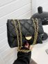 Quilted Chain Flap Square Bag