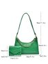 Crocodile Embossed Chain Decor Baguette Bag With Purse