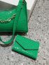 Crocodile Embossed Chain Decor Baguette Bag With Purse